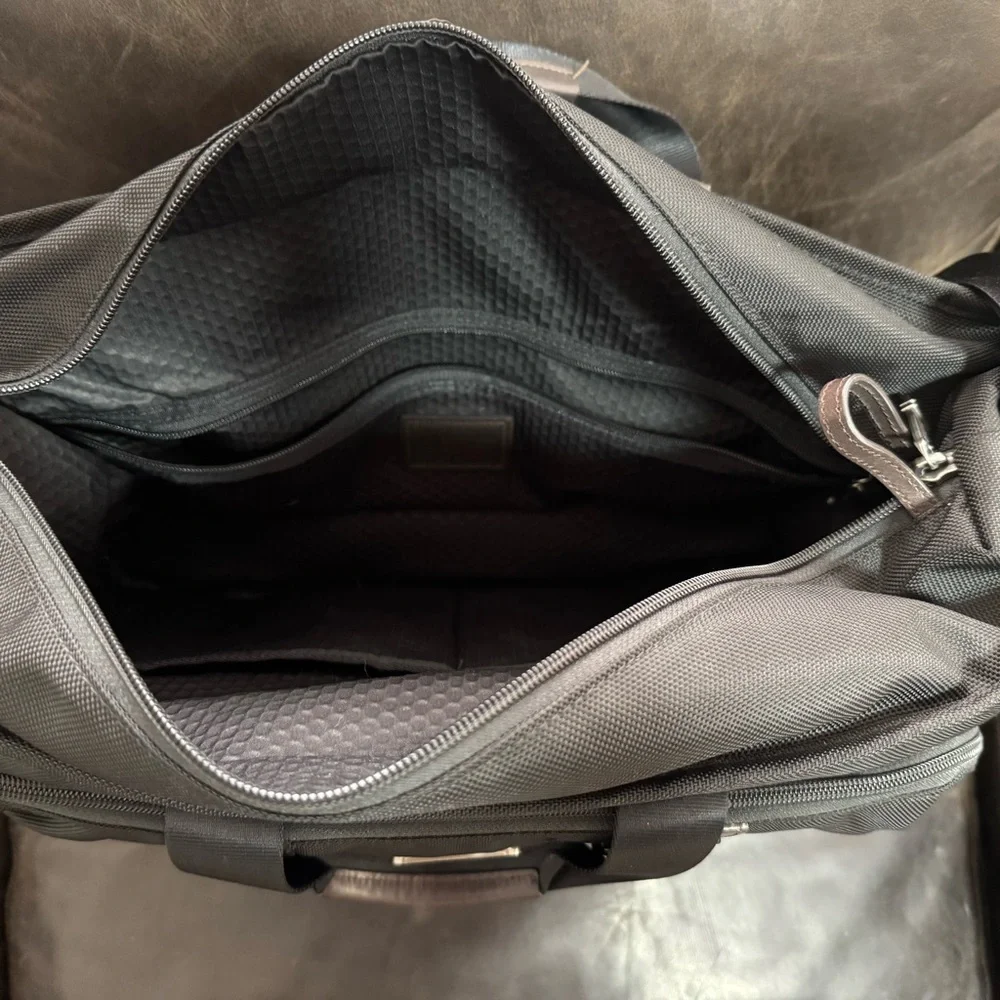 Tumi Black Nylon Travel Briefcase Tote with Leather Trim
